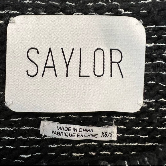 Saylor Oversized Black and White Fringe Sweater with Open Sides size XS/ S - Picture 9 of 14